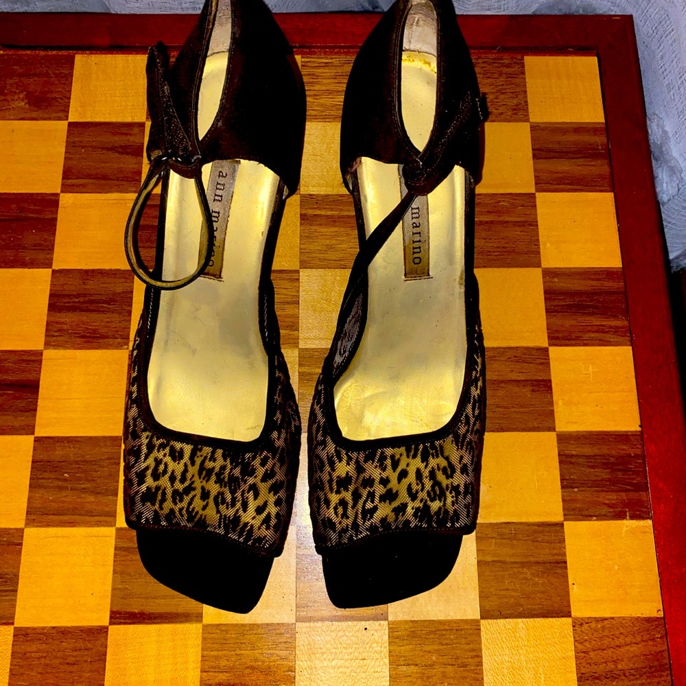 Vintage Square Toe Ankle Strap Leopard Block Heel